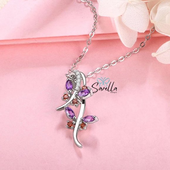 Amethyst and Ruby Pendant set in Genuine 925 Silver with Chain - Picture 3 of 5